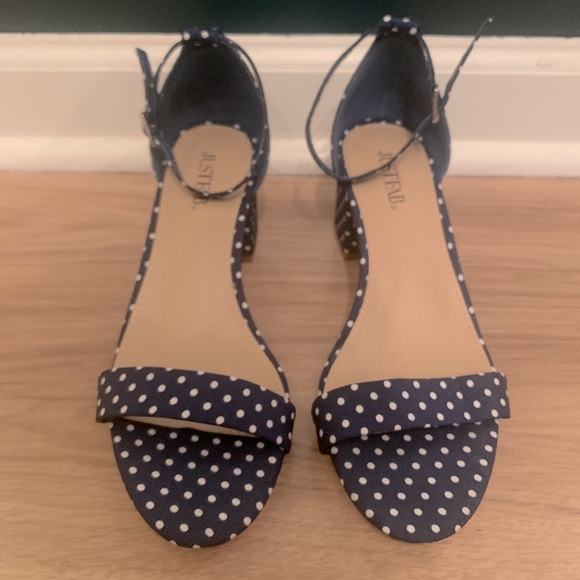 Navy polka dot heeled sandals - Picture 2 of 2
